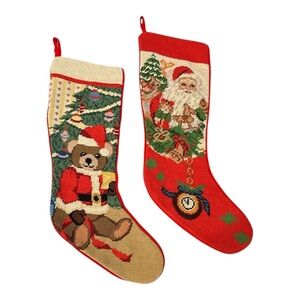 Vintage Needlepoint Christmas Stocking 20" Long 1991 Very Clean Hand Crafted